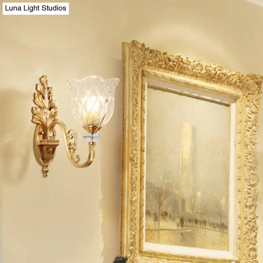 Traditional Gold Carved Glass Bell Wall Light Fixture For Corridor