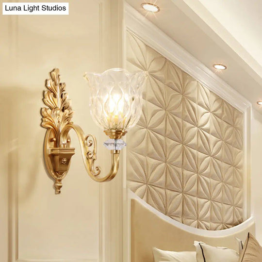 Traditional Gold Carved Glass Bell Wall Light Fixture For Corridor