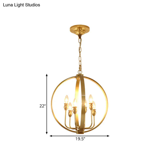 Traditional Gold Chandelier Light With 4/6 Lights Metal Candelabra Pendant Lamp