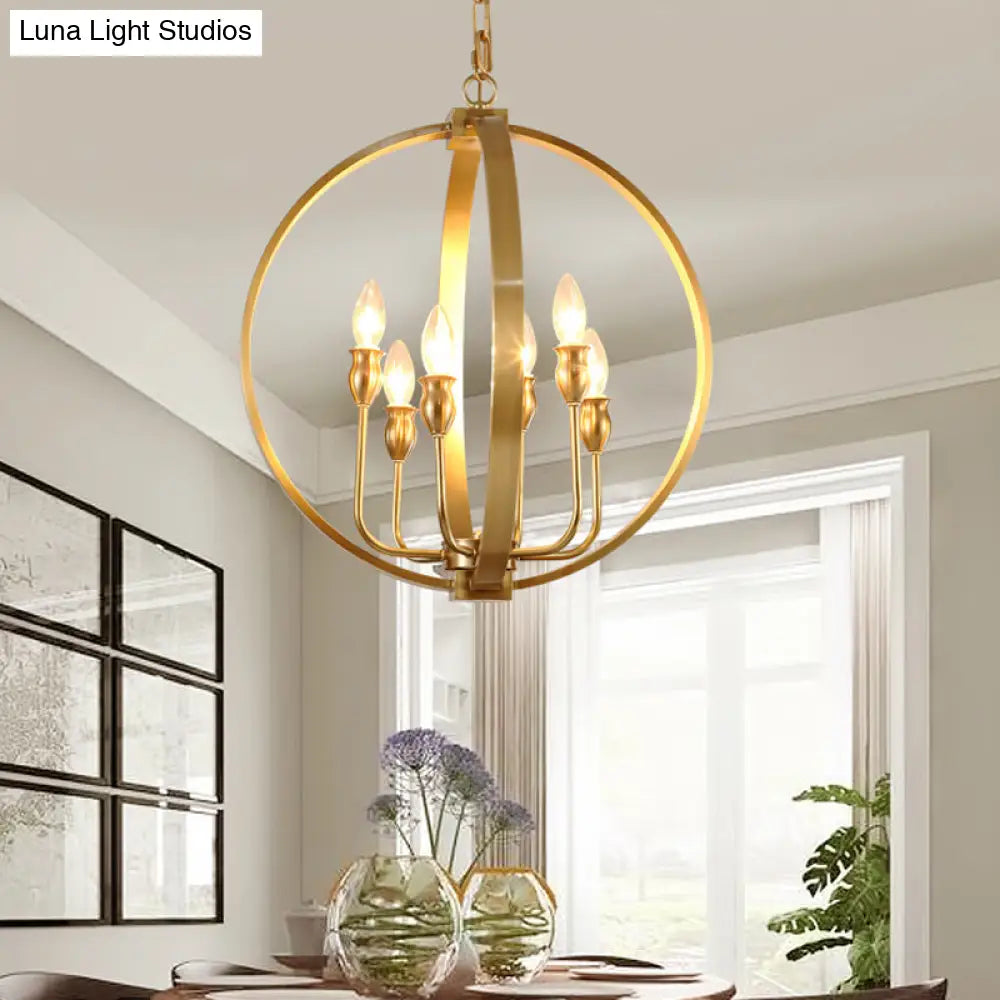 Traditional Gold Chandelier Light With 4/6 Lights Metal Candelabra Pendant Lamp