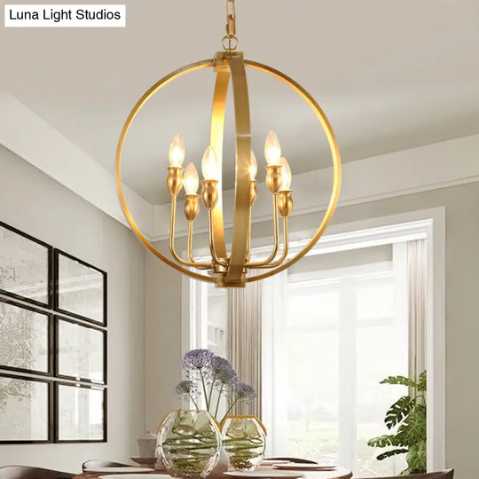 Traditional Gold Chandelier Light With 4/6 Lights Metal Candelabra Pendant Lamp