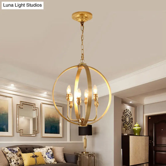 Traditional Gold Chandelier Light With 4/6 Lights Metal Candelabra Pendant Lamp