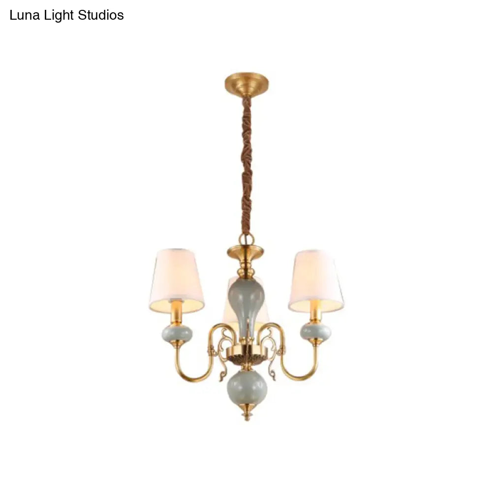 Gold Fabric Ceiling Light With Traditional Tapered Shade - Ideal For Dining Room