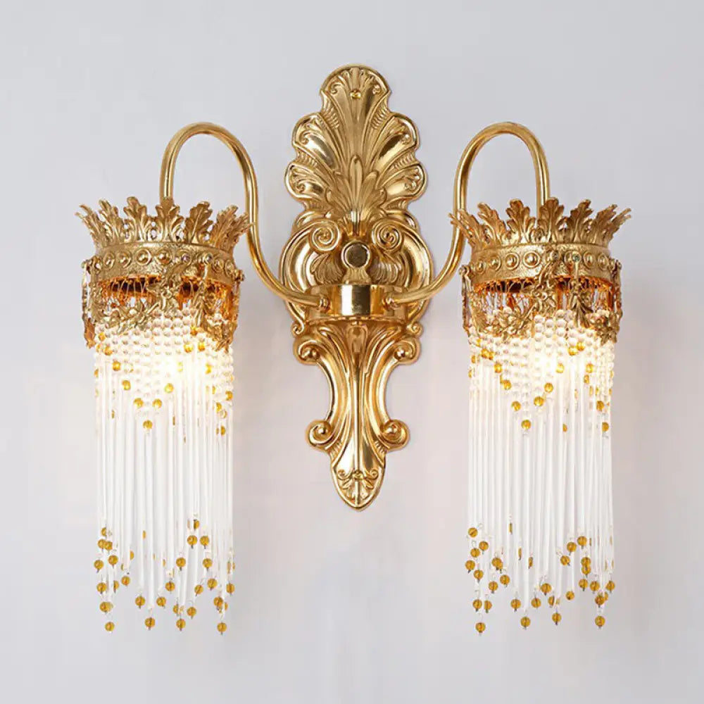 Traditional Gold Crown Wall Sconce With Crystal Fringe Stylish Metal Living Room Lamp 2 /