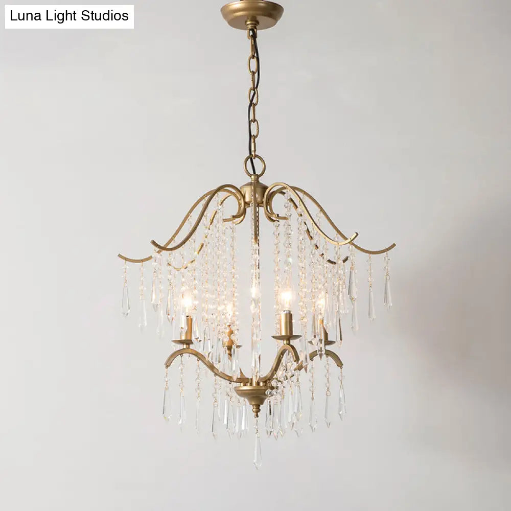 Traditional Gold Crystal Candle Chandelier With Elegant Tassel Design