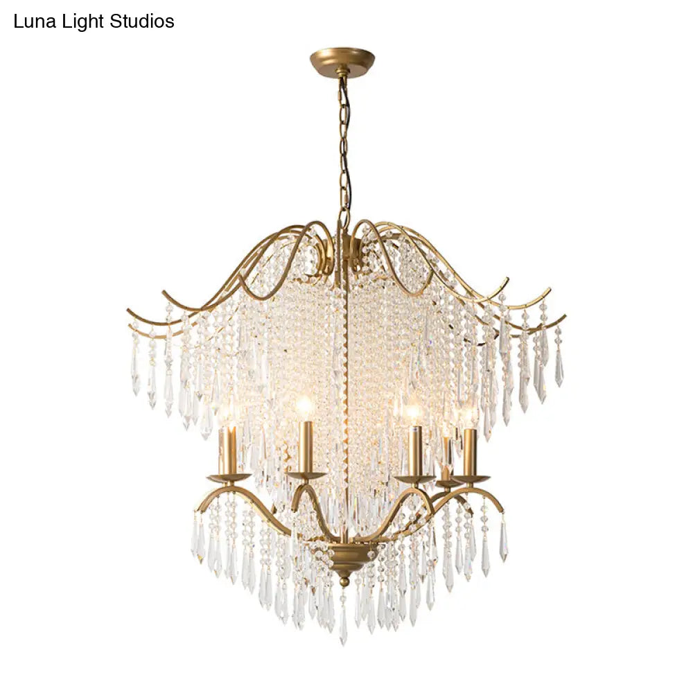 Traditional Gold Crystal Candle Chandelier With Elegant Tassel Design