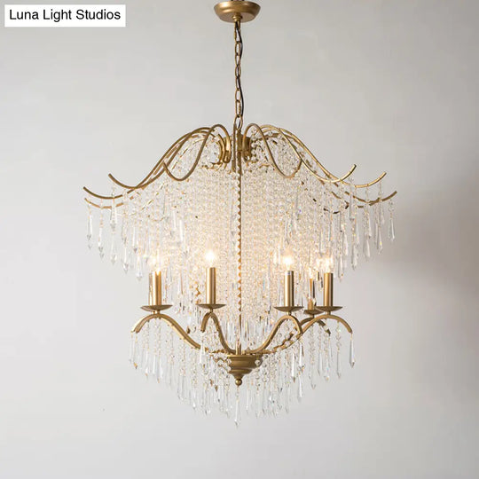 Traditional Gold Crystal Candle Chandelier With Elegant Tassel Design