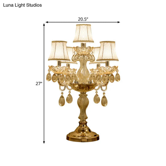 Traditional Gold Crystal Candlestick Table Lamp With White Bell Fabric Shade