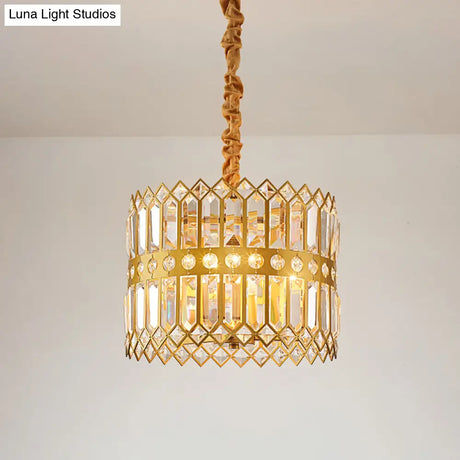 Traditional Gold Crystal Chandelier Pendant Light - 3/4 Lights Drum Hanging Lamp