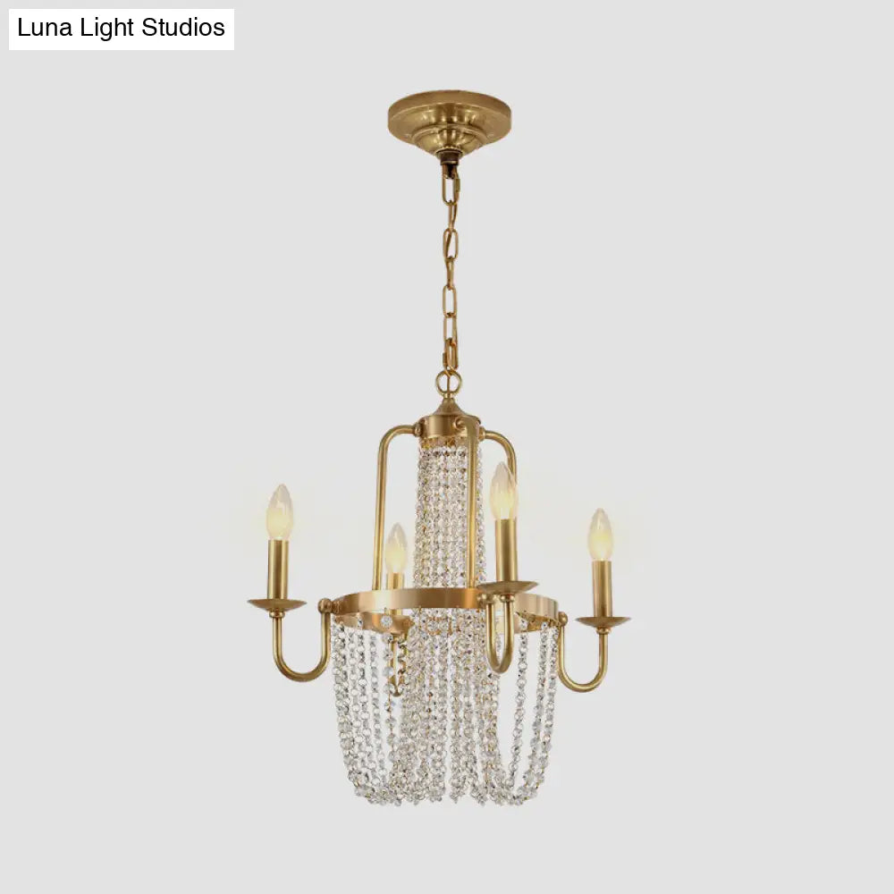 Traditional Gold Crystal Chandelier With 4 Hanging Candelabra Bulbs