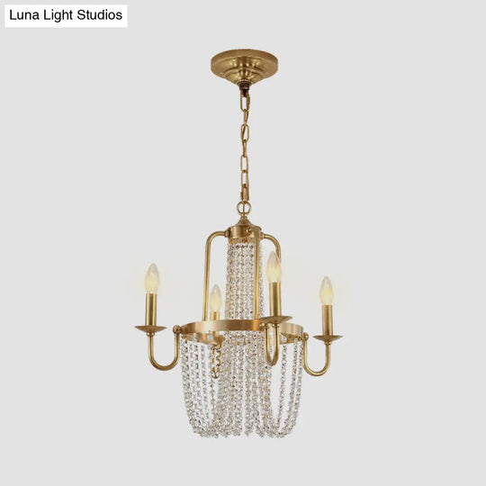 Traditional Gold Crystal Chandelier With 4 Hanging Candelabra Bulbs