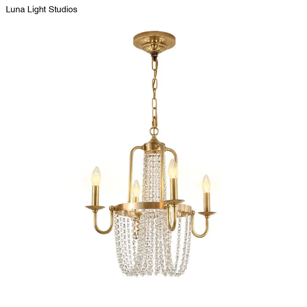 Traditional Gold Crystal Chandelier With 4 Hanging Candelabra Bulbs