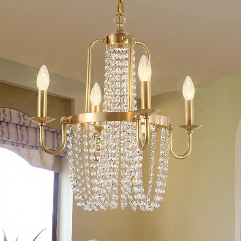 Traditional Gold Crystal Chandelier With 4 Hanging Candelabra Bulbs