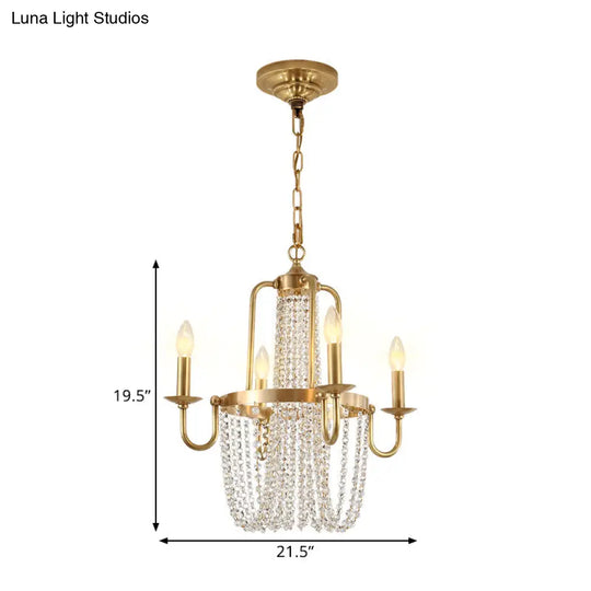 Traditional Gold Crystal Chandelier With 4 Hanging Candelabra Bulbs