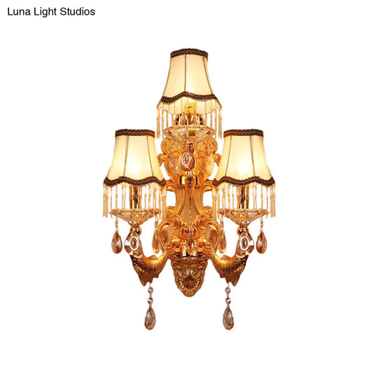 Traditional Gold Crystal Droplets Wall Sconce With 3-Head Candelabra - Elegant Lighting Fixture