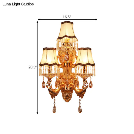 Traditional Gold Crystal Droplets Wall Sconce With 3-Head Candelabra - Elegant Lighting Fixture