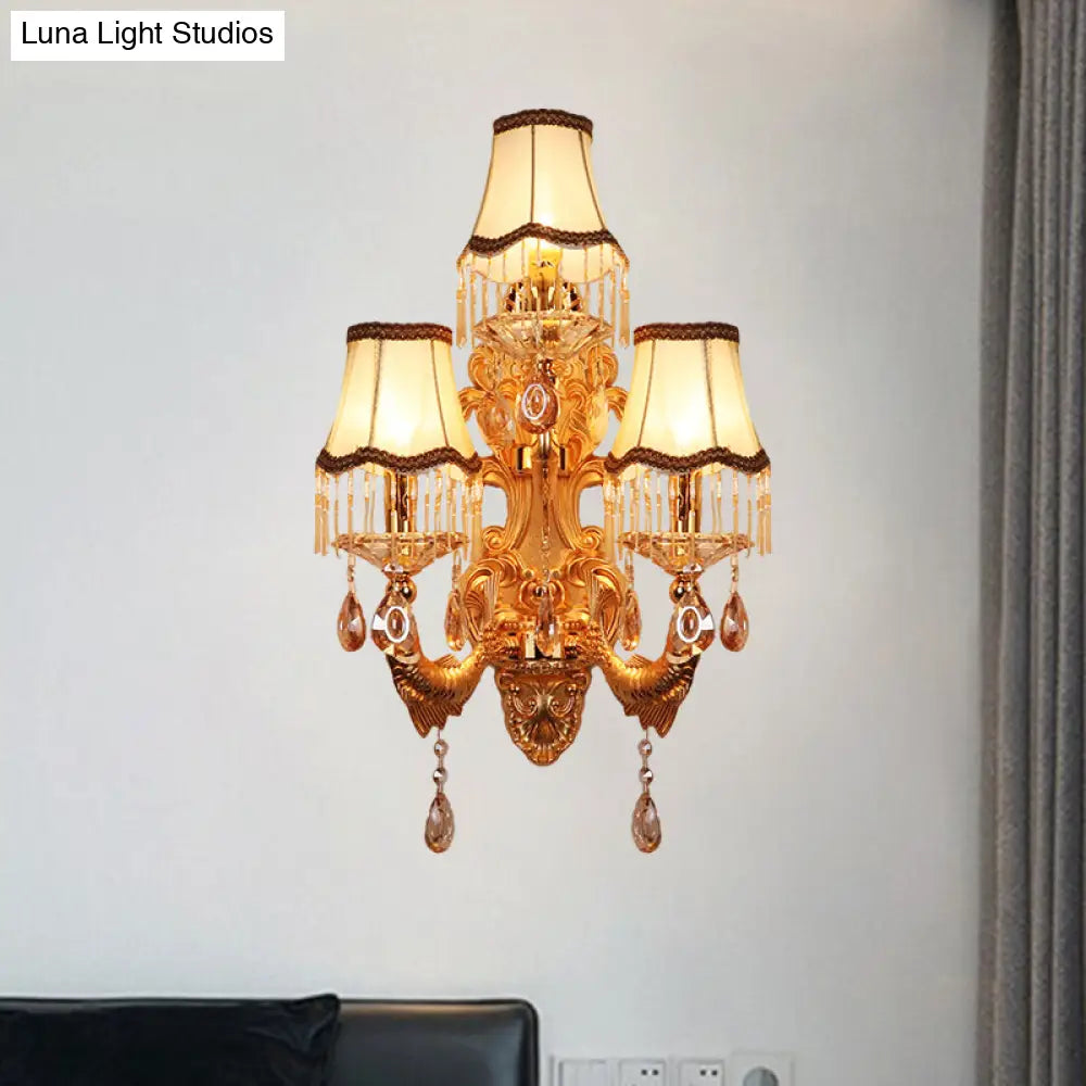 Traditional Gold Crystal Droplets Wall Sconce With 3-Head Candelabra - Elegant Lighting Fixture