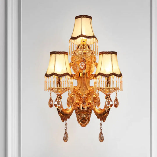 Traditional Gold Crystal Droplets Wall Sconce With 3-Head Candelabra - Elegant Lighting Fixture /