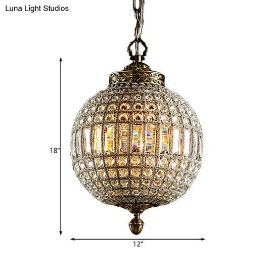 Traditional Gold Crystal Globe Pendant Ceiling Light For Living Rooms - Single Head