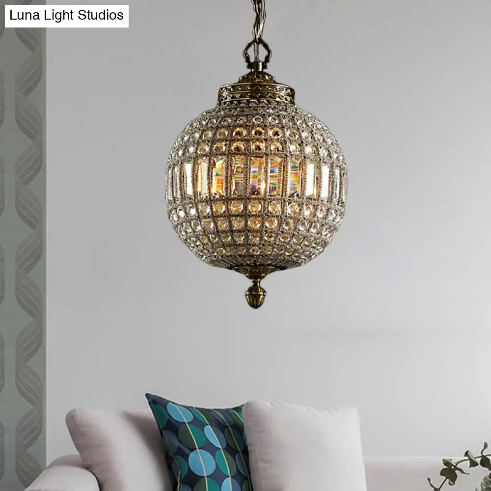 Traditional Gold Crystal Globe Pendant Ceiling Light For Living Rooms - Single Head