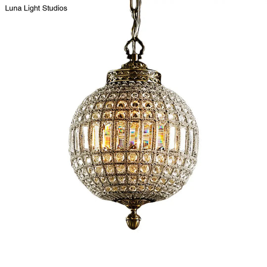 Traditional Gold Crystal Globe Pendant Ceiling Light For Living Rooms - Single Head