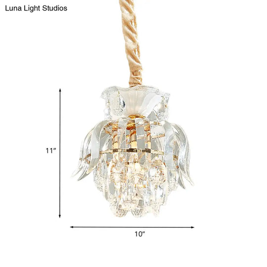 Traditional Gold Crystal Lotus Pendant Light With Tiered Pendulum - Perfect For Dining Room