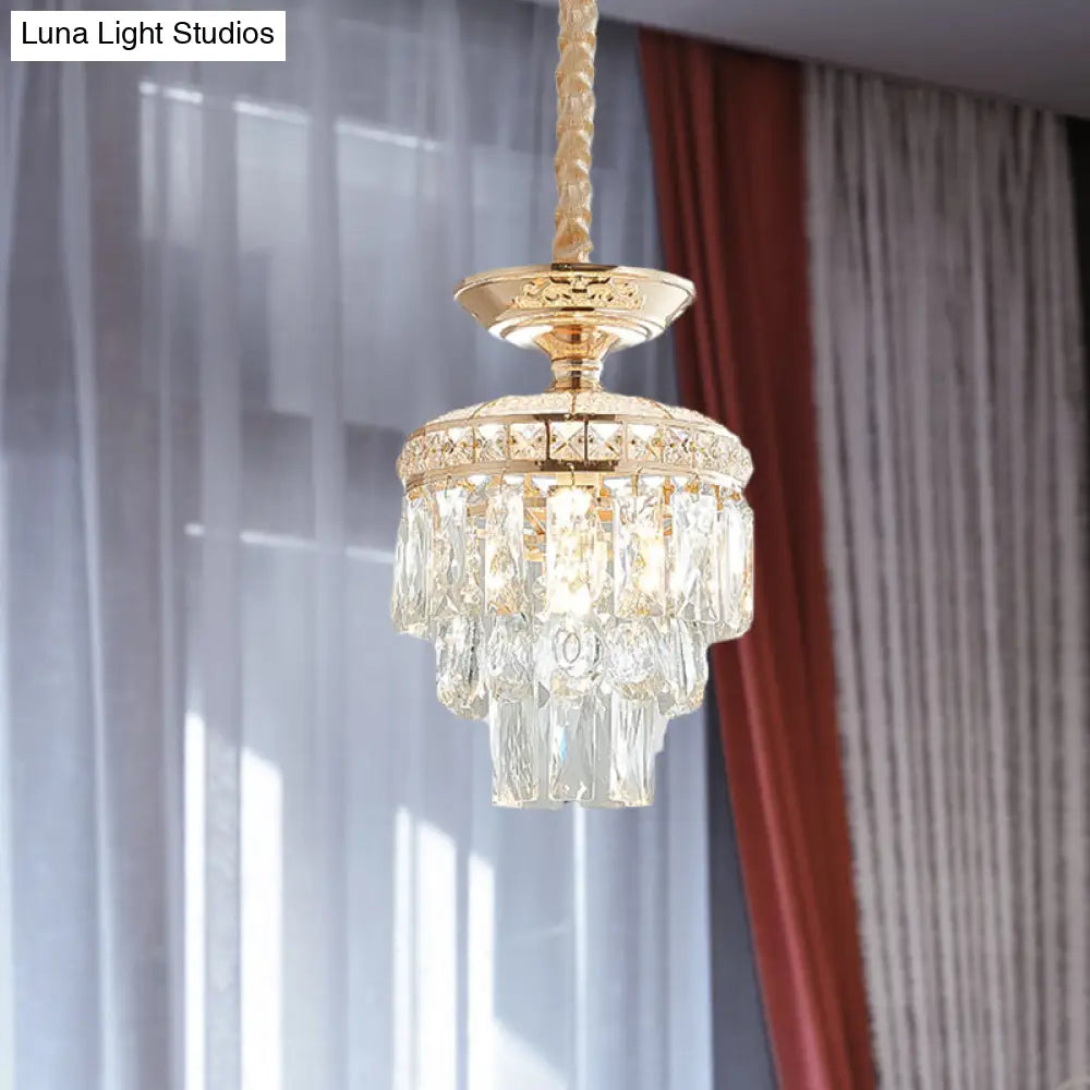 Traditional Gold Crystal Lotus Pendant Light With Tiered Pendulum - Perfect For Dining Room