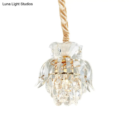 Traditional Gold Crystal Lotus Pendant Light With Tiered Pendulum - Perfect For Dining Room