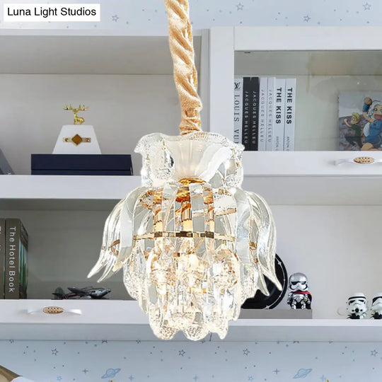 Traditional Gold Crystal Lotus Pendant Light With Tiered Pendulum - Perfect For Dining Room