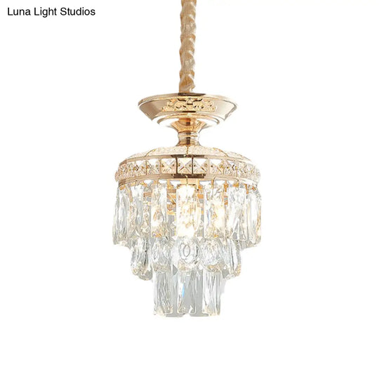 Traditional Gold Crystal Lotus Pendant Light With Tiered Pendulum - Perfect For Dining Room