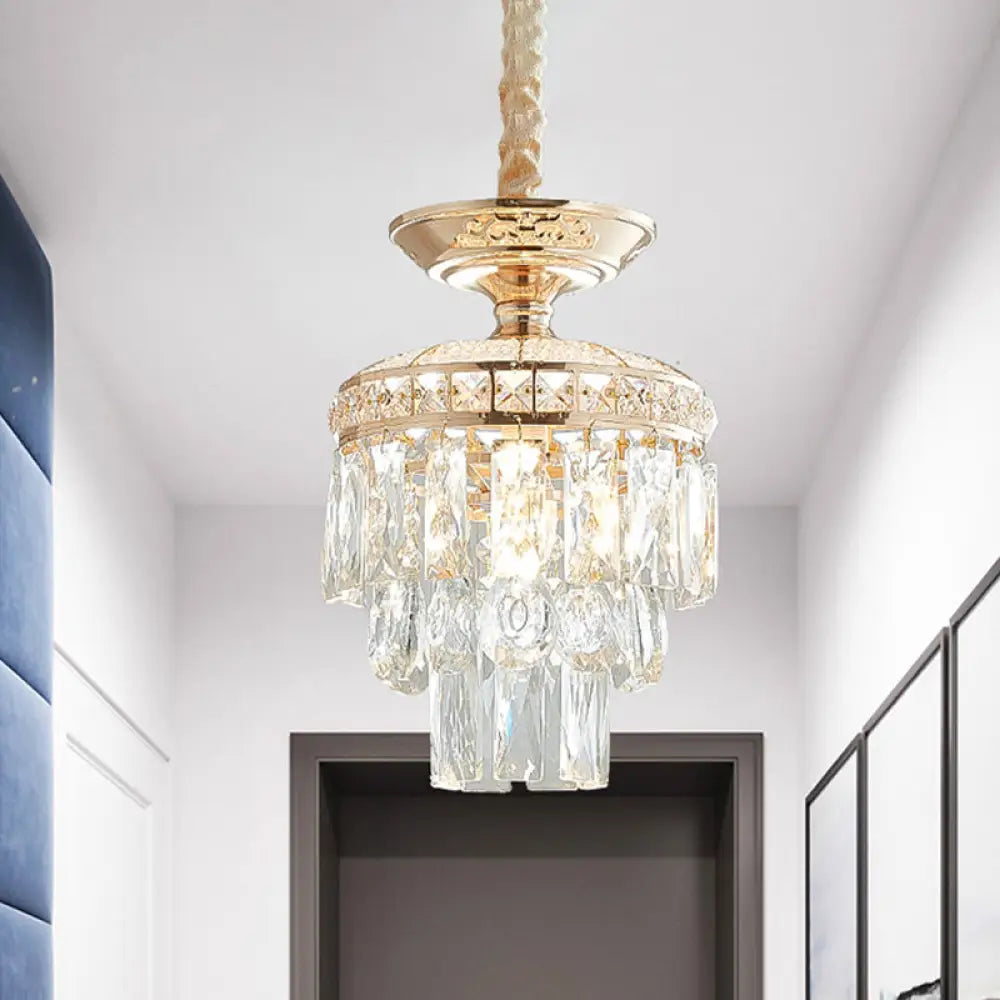 Traditional Gold Crystal Lotus Pendant Light With Tiered Pendulum - Perfect For Dining Room