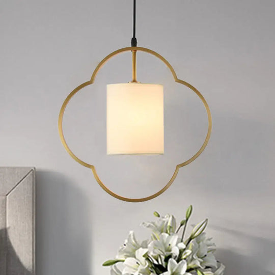 Traditional Gold Cylinder Pendant Ceiling Light With Fabric Shade - 1 Hanging Lamp For Living Room