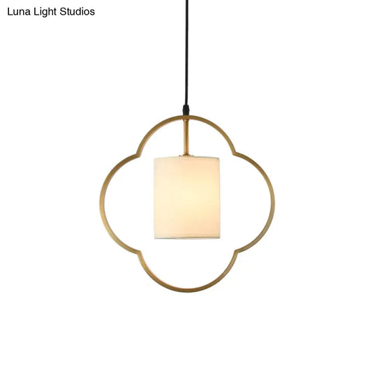 Traditional Gold Cylinder Pendant Ceiling Light With Fabric Shade - 1 Hanging Lamp For Living Room