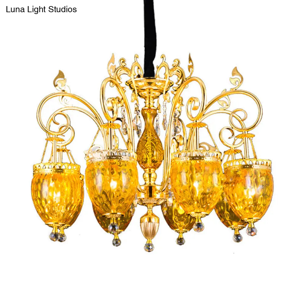 Traditional Gold Dimpled Glass Urn Pendant Chandelier Ceiling Light 8 Bulbs - Perfect For