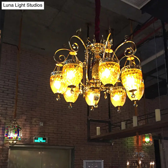 Traditional Gold Dimpled Glass Urn Pendant Chandelier Ceiling Light 8 Bulbs - Perfect For