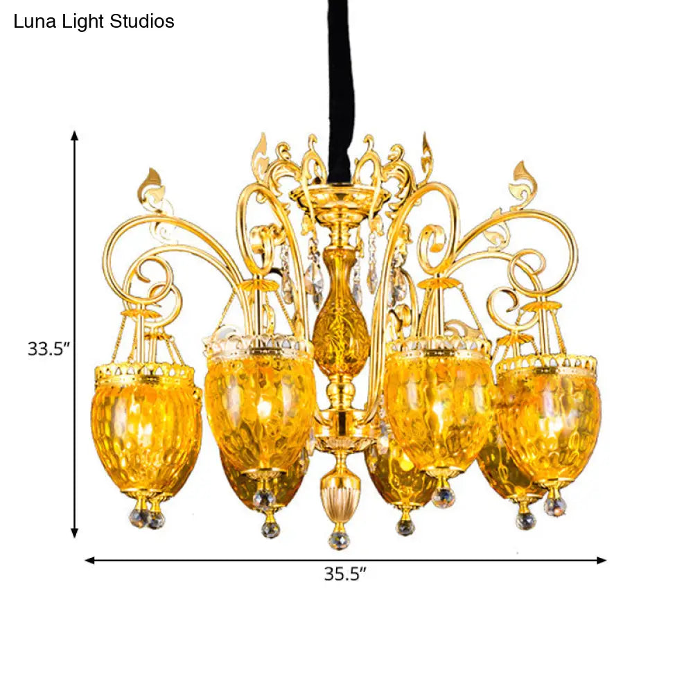 Traditional Gold Dimpled Glass Urn Pendant Chandelier Ceiling Light 8 Bulbs - Perfect For