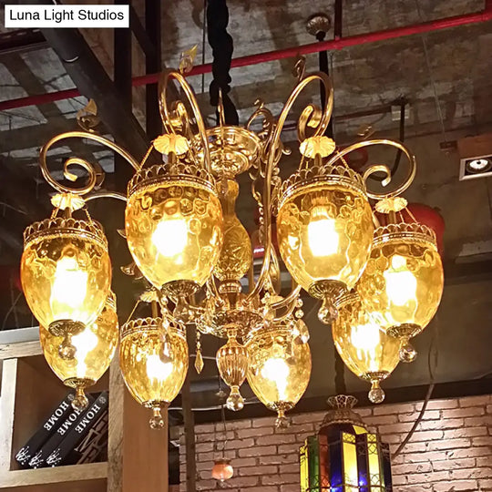 Traditional Gold Dimpled Glass Urn Pendant Chandelier Ceiling Light 8 Bulbs - Perfect For