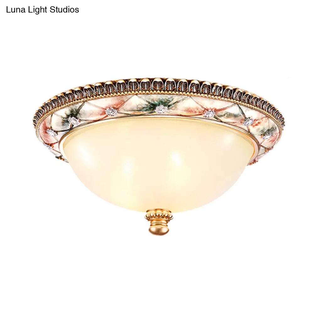 Traditional Gold Domed Glass Ceiling Mounted Lamp - 16’/19.5’ Wide 3 - Head Flush Lighting For