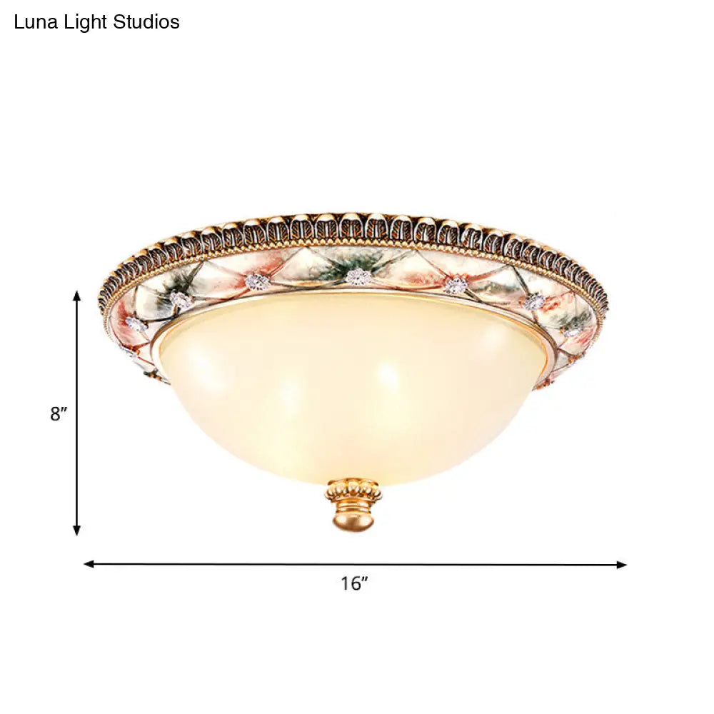 Traditional Gold Domed Glass Ceiling Mounted Lamp - 16’/19.5’ Wide 3 - Head Flush Lighting For