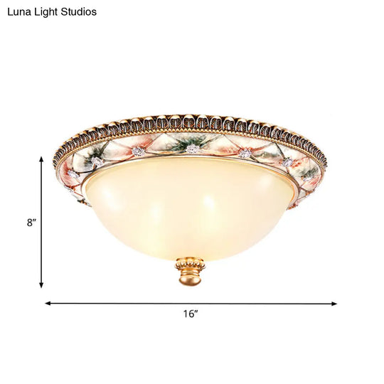 Traditional Gold Domed Glass Ceiling Mounted Lamp - 16’/19.5’ Wide 3 - Head Flush Lighting For