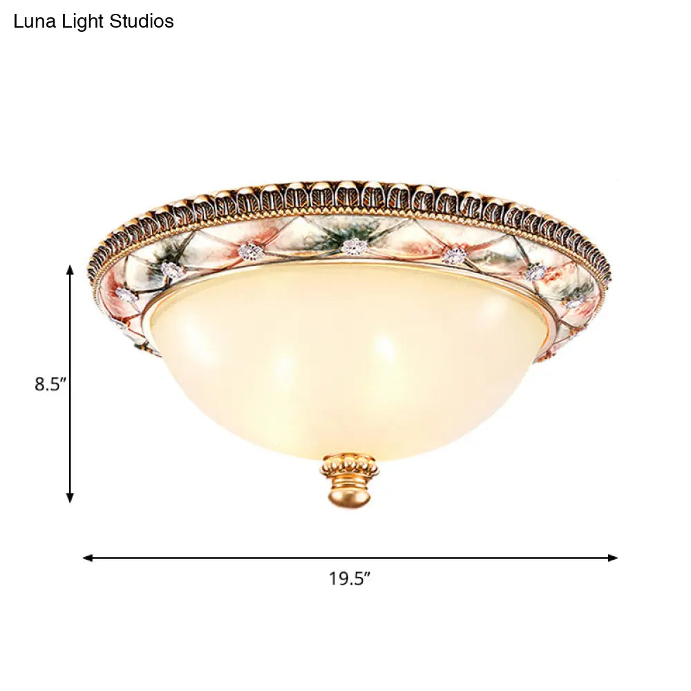 Traditional Gold Domed Glass Ceiling Mounted Lamp - 16/19.5 Wide 3-Head Flush Lighting For Bedroom