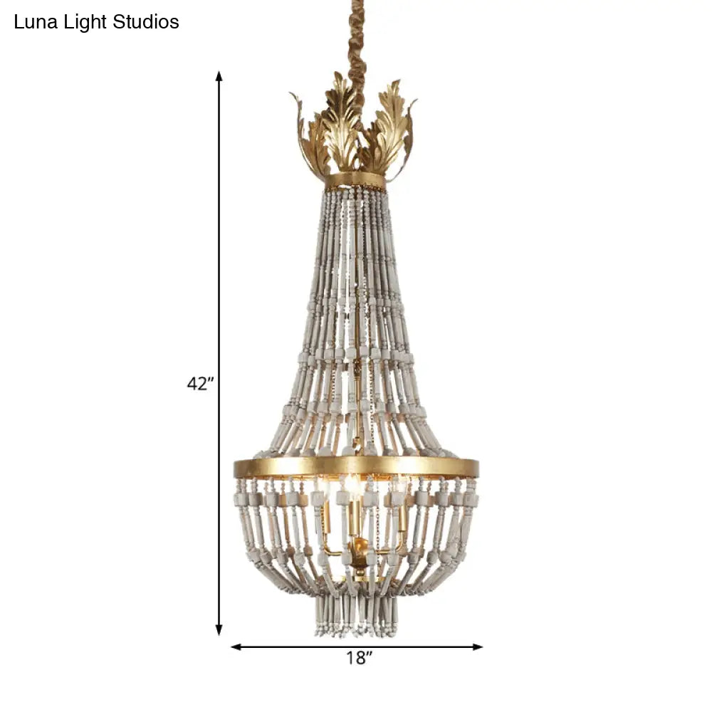 Traditional Gold Empire Style Hanging Chandelier Light Fixture With Wood Strand Details And 3 Lights