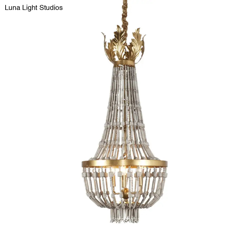 Traditional Gold Empire Style Hanging Chandelier Light Fixture With Wood Strand Details And 3 Lights