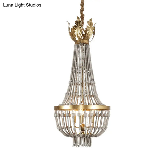 Traditional Gold Empire Style Hanging Chandelier Light Fixture With Wood Strand Details And 3 Lights