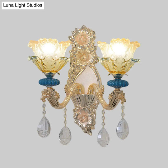 Traditional Gold Finish Crystal Floral Wall Lamp Fixture - Half-Bulb Mounted Lighting