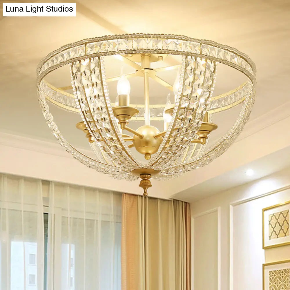 Traditional Gold Finish Crystal Strand Ceiling Light Fixture - 3/4 Lights Semi Mount 14/18 Wide / 18