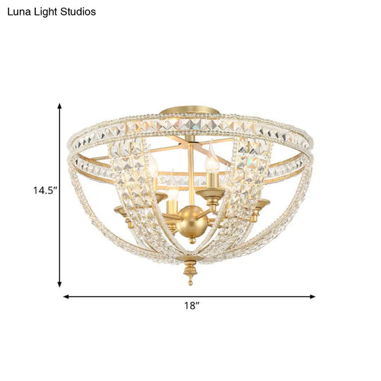 Traditional Gold Finish Crystal Strand Ceiling Light Fixture - 3/4 Lights Semi Mount 14/18 Wide