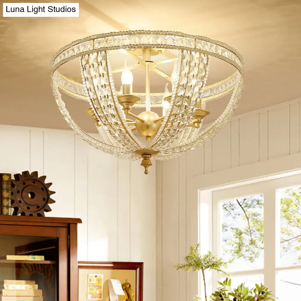 Traditional Gold Finish Crystal Strand Ceiling Light Fixture - 3/4 Lights Semi Mount 14/18 Wide