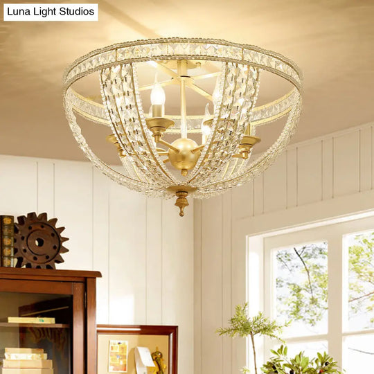 Traditional Gold Finish Crystal Strand Ceiling Light Fixture - 3/4 Lights Semi Mount 14/18 Wide