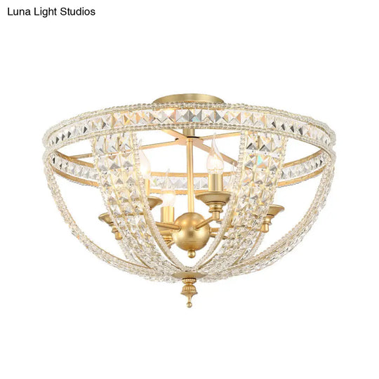 Traditional Gold Finish Crystal Strand Ceiling Light Fixture - 3/4 Lights Semi Mount 14’/18’ Wide